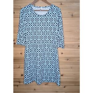 Lulu-B Dress Womens Small Blue Patterned Resortwear Knee Length Travel